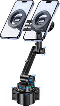 Dual Car Cup Phone Holder - Holds 2 Phones Simultaneously, 1-Second Grab & Release, 360° Rotatable, car Phone Mount Compatible with MagSafe，Fits iPhone/Samsung & 4.0-7.0 Inch Smartphones