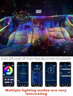 Car Interior LED Light Kit with App Control, RGB Multicolor Ambient Lighting Strip, Smart Music Sync Neon Accent Lights for Vehicle Interior