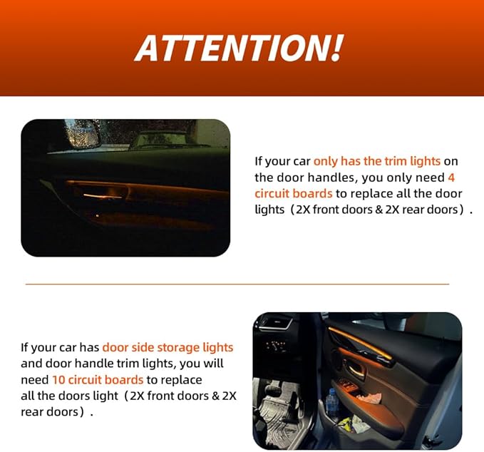 NJSBYL 4PCS LED Courtesy Door Handle Circuit Board for B-MW 3 4 5 Series X1 M4 Gran Turismo Touring Sedan Convertible Coupe F10 F30 F31 F32 F33 F34 F36 F48 F82 F83 Orange-White Ambient Lighting