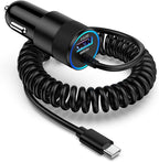 Type C Fast Car Charger for Galaxy A17/A56/A16/S26 Ultra/S26/S25 FE/S25/S24 Ultra/A15/A55/A54/A14 5G Pixel 10a 10 9 8 Pro iPhone 17 16e,QC3.0 18W Car Phone Charger Adapter PD30W USB C Coiled Cable 3FT