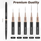 5PCS Nail Art Brushes Set with Pink Leather Case，【Metallic Material】 【Various Size】 【Light Weight】Nail Brush， Nail Brushes for Nail Art，Size：5mm,8mm,12mm,20mm,25mm，Black