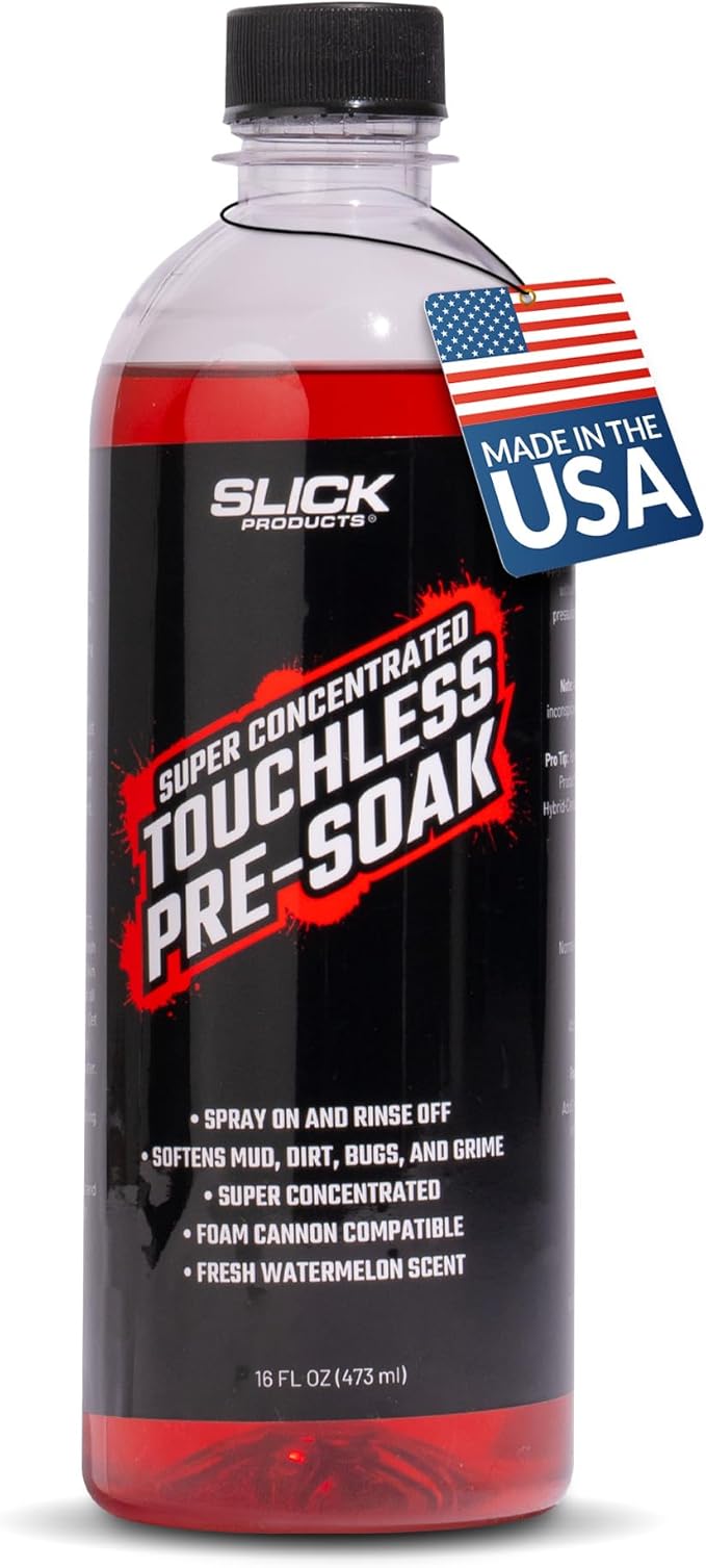 Slick Products Super Concentrated Touchless Pre-Soak, Foaming Prewash Car Soap for Foam Cannon or Foam Gun, Loosens Mud, Dirt, Bugs & Grime, Spray On & Rinse Off, 16 oz.