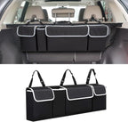 Car Trunk Organizer and Storage, Backseat Hanging Organizer for SUV, Truck, MPV, Waterproof, Collapsible Cargo Storage Bag with 4 Pockets, Car Interior Accessories (Black)