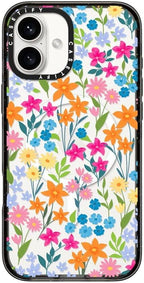 CASETiFY Impact Case for iPhone 16 Plus [Slim / 8.2 ft. 4X Military Grade Drop Protection/Compatible with Magsafe] - Bright Spring Flowers - Clear Black