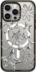 CASETiFY Impact iPhone 15 Pro Max Case [4X Military Grade Drop Tested / 8.2ft Drop Protection/Compatible with Magsafe] - Stars Prints - Chrome Doodles - Clear Black