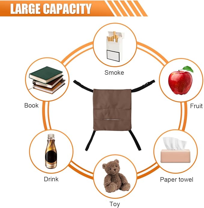 Car Handbag Holder Between Seats, Luxury Leather Car Purse Holder with Tissue Box, Multi-Pocket Large Capacity Storage Bag, Hanging Auto Organizer Pets Kids Barrier for Safe Driving (Brown)