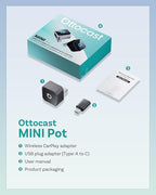 OTTOCAST Mini 3.0 (Pot) 2025 2-in-1 Wireless CarPlay/Android Auto Adapter, 5GHz WiFi, Auto Connect for 2016+ Cars