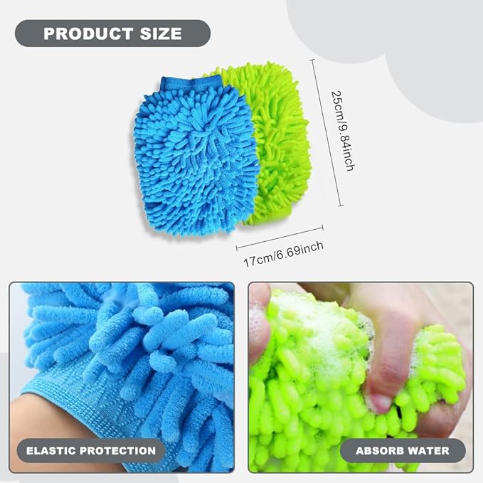 2PCS Car Wash Mitt, Wash Mitts for Car Washing, Chenille Premium Scratch-Free Microfiber Wash Mitt, Double-Sided Car Washing Gloves, Universal Car Accessories for Car, Truck, SUV