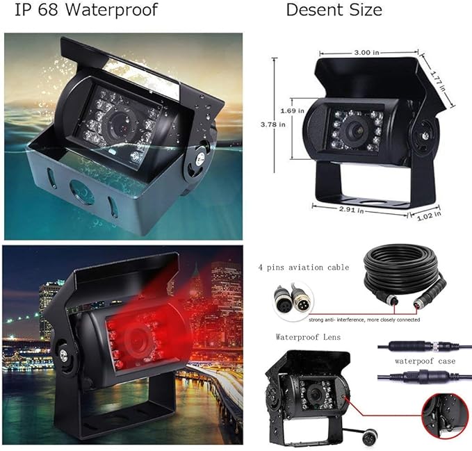 Hodozzy 4 Channel Backup Camera System with 9 Inch Quad Split Screen Monitor, Waterproof Rear View Camera with 18 IR Night Vision, Easy Installation for Truck RV Trailer Vans