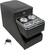 Center Console Organizer for Minivans, SUVs & Middle Van Seats - Floor-Mounted Lockable Storage Box with Dual Cup Holders, Ideal for Vehicle Interior