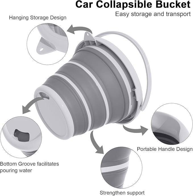 Collapsible Wash Bucket with Microfiber Mitt, 10L (2.6 Gallon) Portable Collapsiblle Buckett with Handle for Car Wash Household Cleaning, Multiuse Collapsibles Water Bucket and Car wash mitt - Grey