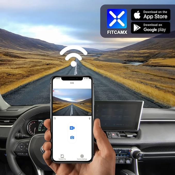 Fitcamx Front 2K+Rear 1080P Dash Cam Adapts for Toyota Highlander 2020-2026 & Highlander Hybrid (Gen4/UX70), OEM Style, Dual HD Video, WiFi & APP, Loop Recording, G-Sensor, Easy to Set, 64GB Card