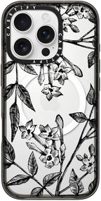 CASETiFY Impact Case for iPhone 16 Pro [Slim / 8.2 ft. 4X Military Grade Drop Protection/Compatible with Magsafe] - Botanical Jasmine - Clear Black