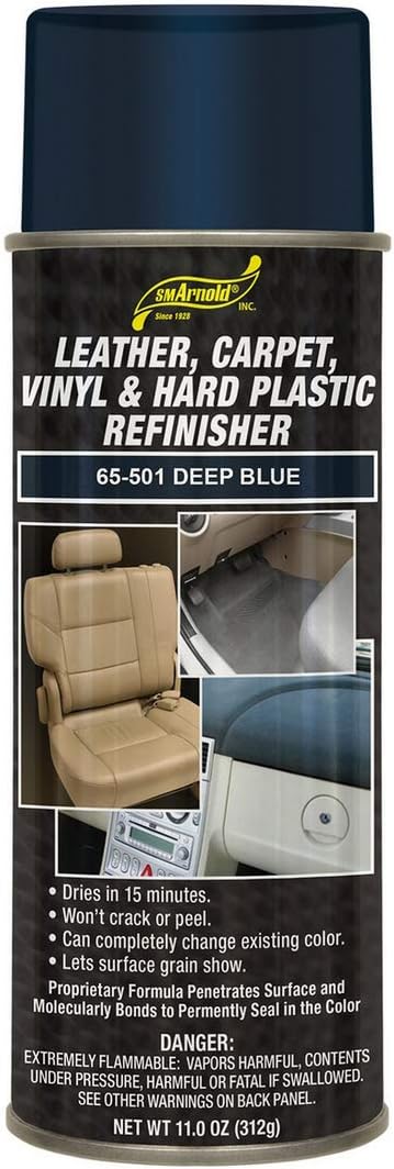 SM Arnold Refinishing Spray Paint - DEEP BLUE 11 Oz. - For Leather, Carpet, Vinyl, Metal, Plastic, Polycarbonate, Polypropylene, Acrylic, Lexan, Fiberglass | Pro Grade Aerosol Refinisher
