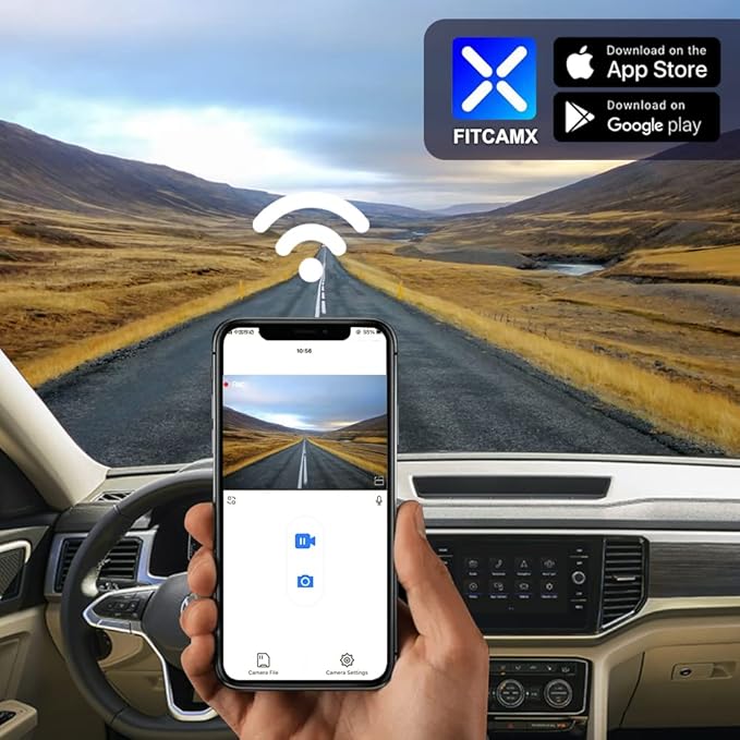 Fitcamx Front 4K+Rear 1080P Dash Cam Adapts for Volkswagen Atlas 2018-2026 (Model B/Broad Rear Cover) & Cross Sport 2020-2026, OEM Look, Dual HD Video, Loop Recording, WiFi & APP, Parking Mode, 128GB