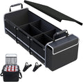Car Trunk Organizer with Cooler Bag, Collapsible Multi-Compartment Car Organizer for SUV, Truck, Durable Car Storage Organizer for Groceries, Camping, Christmas Gifts (Black)