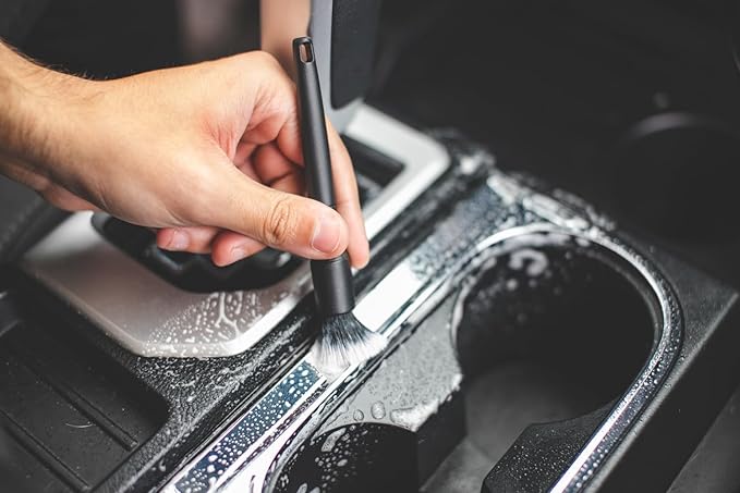 Detail Factory - Crevice Mini Detailing Brush Combo Kit - One Boar's Hair Brush + One Ultra-Soft Synthetic Brush, Heavy Cleaning Action for Small Spaces, Red + Black (2 Pack)
