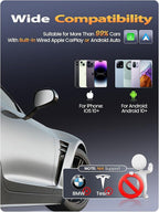 Ultral Mini Wireless CarPlay Adapter for Apple iPhone - Plug & Play, No Lantency, Converts Wired to Wireless Car Play Dongle, Fast Stable for Cars 2016+ with Apple CarPlay Carbon