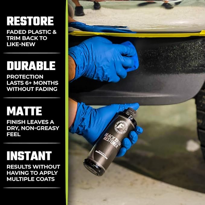 ExoForma Black Trim Restorer - Lasts 6+ Months, Dye Infused Waterproof Plastic Restorer for Cars - Perfect for Faded Bumpers, Trim & Vinyl on Jeeps, Truck Beds, Avalanches & ATVs | 4oz Kit