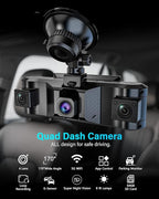 QXTAMO® 4 Channel Dash Cam Front and Rear Inside Left Right, 360 Degree View Dash Camera for Cars, 1080P Dashcam, 5G WiFi Car Camera with Night Vision, 24/7 Parking Monitor, G-Sensor, Free 64GB Card