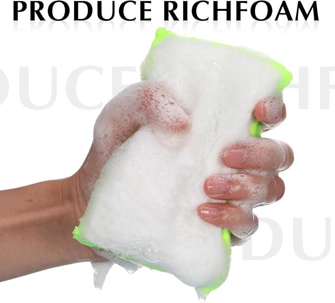 Mudder 12 Pcs Car Interior Scrubbing Sponge 5'' x 3'' Fiber Car Wax Applicator pad Household Cleaning Sponges for Leather Seat Couch Cleaning (Green White)