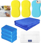 Glarks 8Pcs Clay Bar Car Detailing Clay with Premium Microfiber Washing Towel and Car Wash Sponges for Cleaning Oxidation, Scale, Bird Feces, Iron Powder, Acid Rain, and Sap on Car and Glass
