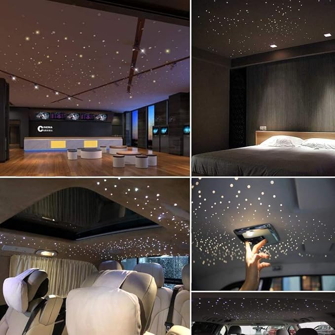 AKEPO 6W Fiber Optic Starlight Headliner Lights, 430pcs(0.75+1+1.5mm) 9.8ft/3m Mixed Optical Fiber +Sound Activated+28key RF Remote/APP Control Car Home Star Ceiling Light Kit