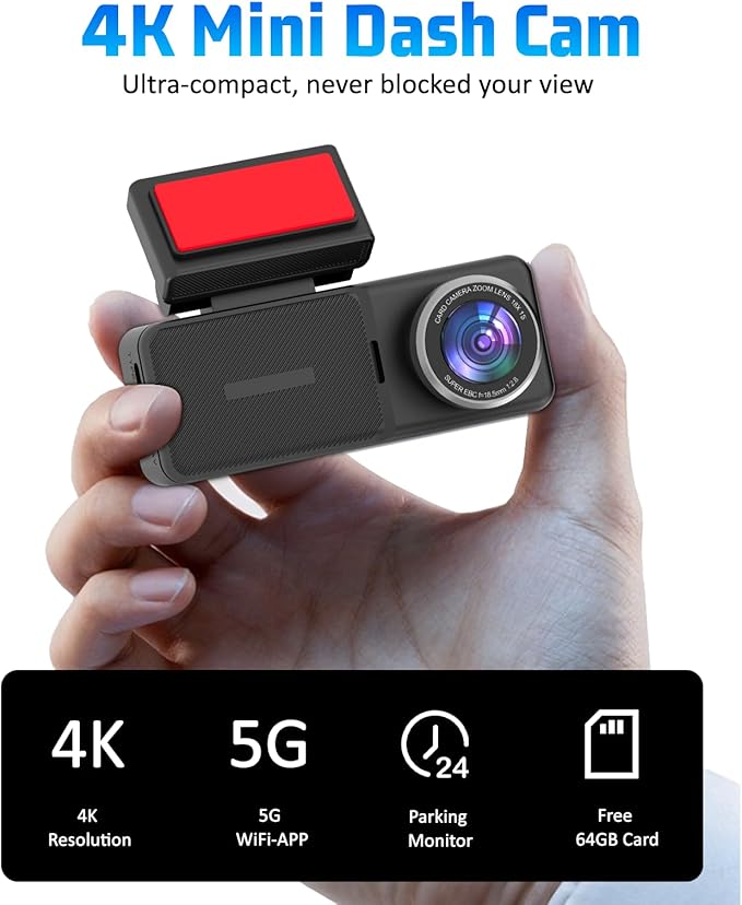 4K Dash Cam Front and Rear, 4K+2K Dash Camera for Cars with 5GHz WiFi & APP Control 64GB Included, 3.2" IPS Screen Dual Dashcam 24H Parking Monitor G-Sensor Night Vision Loop Recording