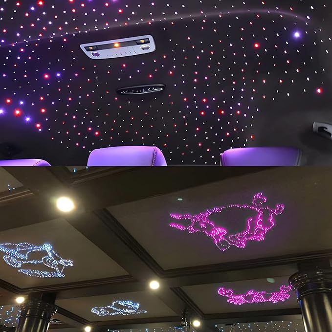 Small Size AKEPO 32W Dual-Head Different Color APP Fiber Optic Lights, 1100pcs of 0.03in Optical Fibers in 13.1ft+RGBW Sound Activated Fiber Optic Star Ceiling Light Kit for Car Headliner Star/Home