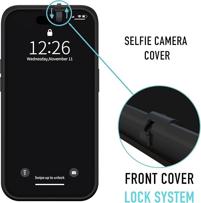 Spy-Fy Privacy Case Compatible for iPhone 15 with Camera Covers Front and Rear | Smokey Black | Magsafe Compatible and Kickstand | 6-Foot Drop Proof | 6,1 Inch | Camera Protection by Valenta