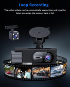 3 Channel 360 Dash Cam Front and Rear and Inside with 32G Card,1080P Dash Camera for Cars,Night Vision,3.0" IPS Screen,170° Wide Angle,Loop Recording,24H Parking Mode