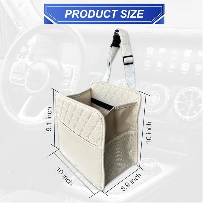 ZIMISI Car Back Seat Organizer, Waterproof Leather Automotive Backseat Hanging Bag with Cup Holders, Large Capacity Car Trash Can, Vehicle Travel Accessories for Most Vehicles (2PCS/Beige)
