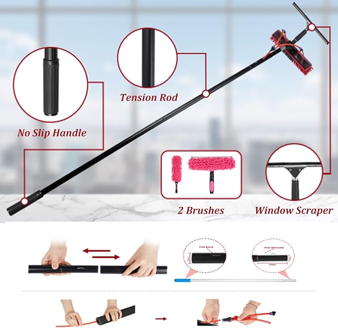 Telescopic Solar Panel Cleaning Brush Kit - 3-12M Reach, 35/55Cm Brush Head, Water Hose Compatible, Perfect for Solar Panels, Windows, Roofs, Pools & Rvs,35cm Brush Head,9M