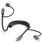Basesailor 4 in 1 USB C to USBC Coiled Car Charger Cord for iPhone 17 Air 4.6FT,60W Multi Type C Fast Charging Coil Cable with USB and Lightning Adapter for Android Auto,Apple 16 15 Pro Max,S23 S22