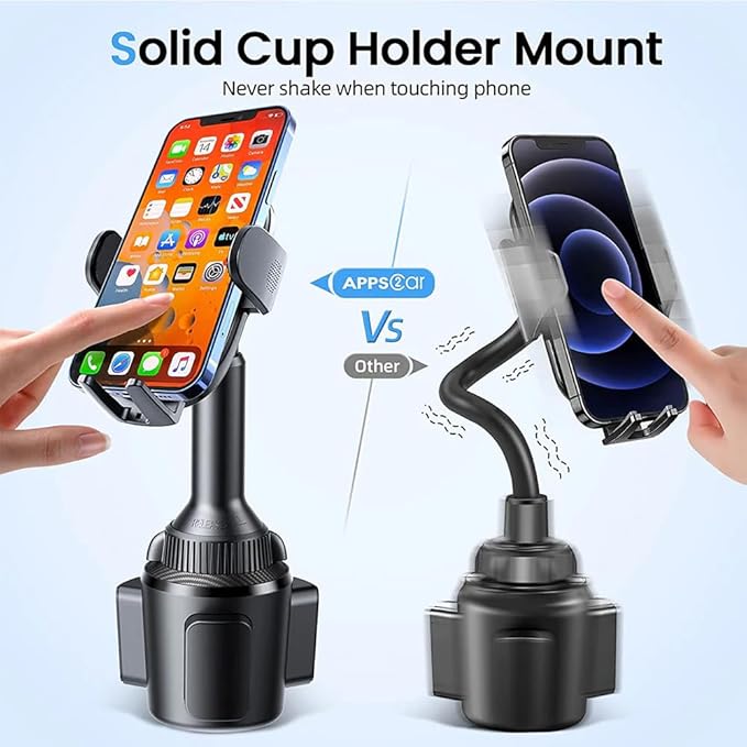 APPS2Car 15W Qi Wireless Car Charger Cup Phone Holder, Fits 3"–4" Round Cup Holders, Adjustable Long Arm & 360° Rotation, Compatible with iPhone 17 16 15 14 13 Pro Max