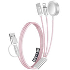 1Pack Multi Charging Cable Cord for Travel Essentials,Apple Watch Charger,iPhone Charger,[3-in-2] Type C/Lightning Cable Portable Designed for iWatch,iPhone 17-8,Galaxy S25-21,AirPods,iPad-1.5M Pink