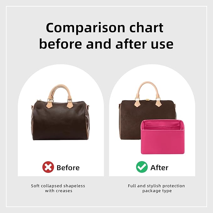 DGAZ Silk Purse Organizer Insert Fits LV Speedy 16/20/25/30/35/40/45 bags，Silky Smooth Bag Organizer，Luxury Handbag & Tote Shaper(Rose pourpre,SP25)