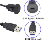 zdyCGTime USB C to USB 3.0 A Threaded Flush Mount Waterproof Cable Adapter USB 3.0 Male to USB C Female Panel Mount Extension Cable, for Car Boat Truck Yacht Motorcycle, (1.5M/5Ft)