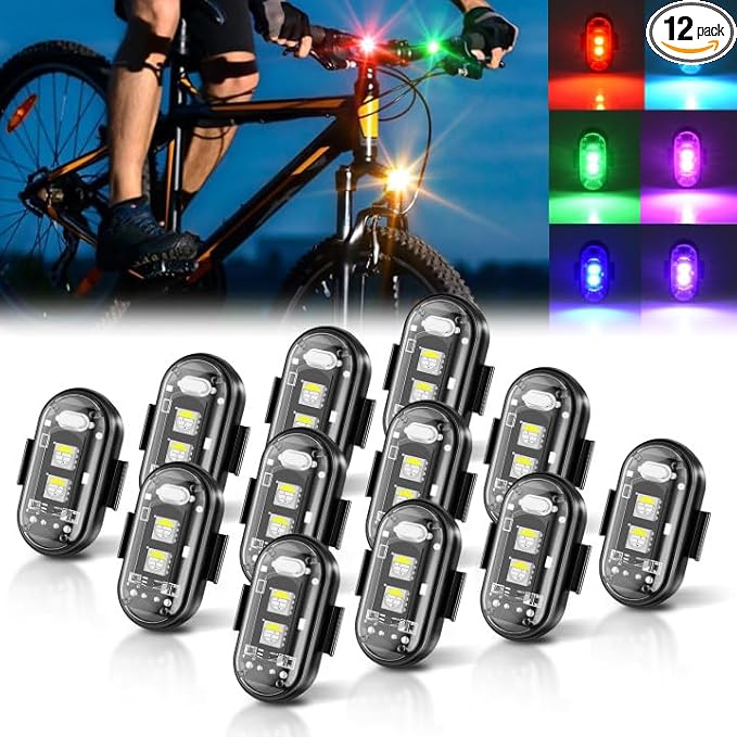 Wireless LED Strobe Lights Remote Control, 8 Colors USB Charing Waterproof Anti-Collision Flashing Emergency Warning Lights for Car Motorcycle Drone Aircraft Bike 12PCS