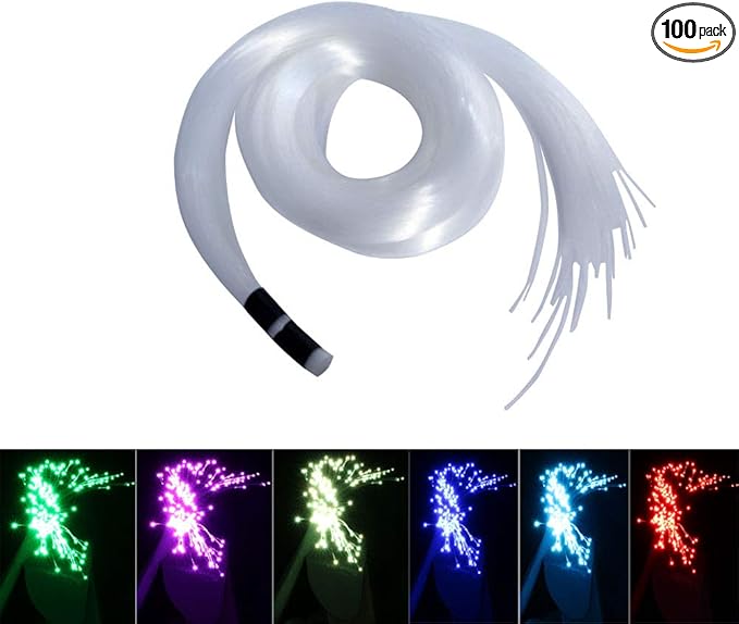 AKEPO PMMA END Glow Fiber Optic 100pcs 9.8ft/3m Ф0.03in(0.75mm) Fiber Strands for LED Star Ceiling Sky Light Kit and Fibre Optical Lighting Decoration (Without Light Source)