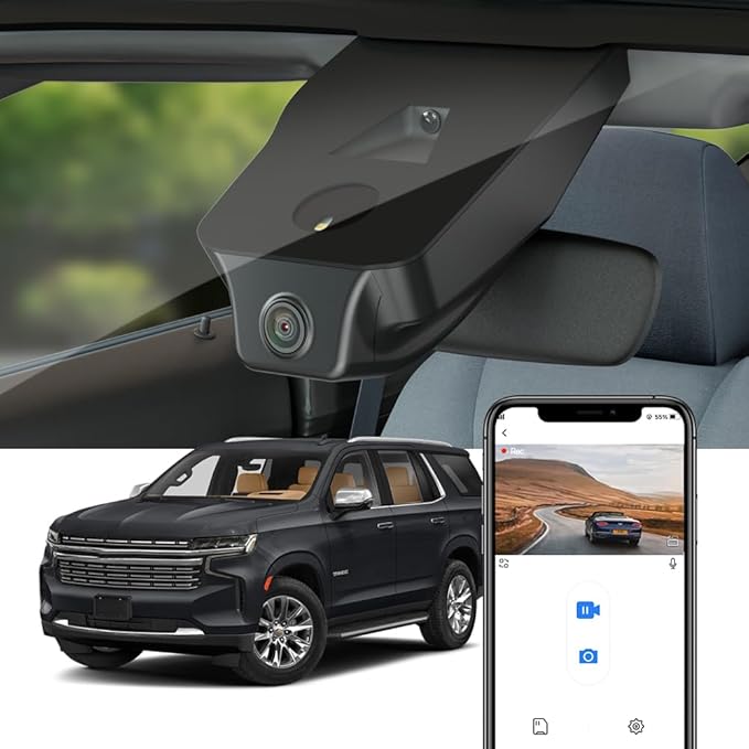 Fitcamx 4K Dash Cam Adapts for Chevy Tahoe 2021-2026 (HD2-6272, 3 Vents) LS LT RST Premier High Country, OEM Factory Style, UHD 2160P Video, WiFi&APP, Loop Recording, G-Sensor, Easy to Use, 64GB Card