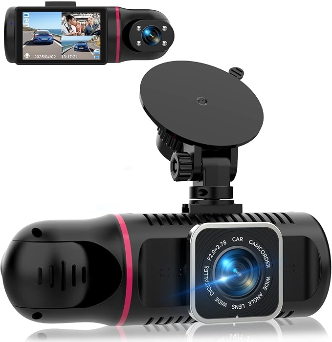 Dash Cam Front and Rear Inside 3 Channel, 1080P Dashcam with 64GB Card, Dash Camera for Cars with 24H Parking Monitor, Super Night Vision, Loop Recording, G-Sensor, WDR, 2.3" Screen for Taxi