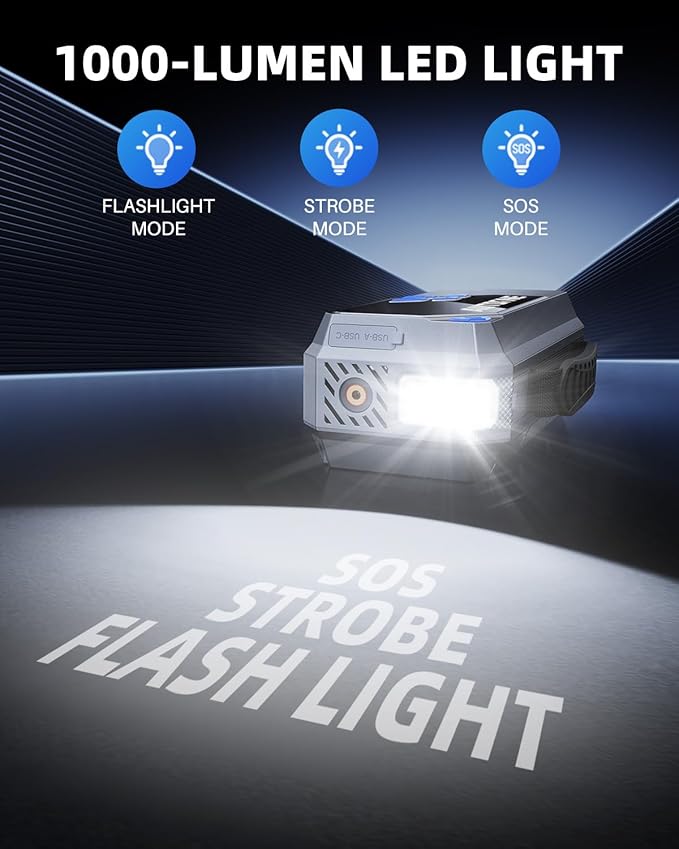 AUTOONE 10000A Jump Starter with Air Compressor, 24000mAh Jump Box with Tire Inflator (All Gas & Diesel) Portable Car Battery Booster Jumper Starter Pack, Jumper Cables, Type C, 60W Charging, Light