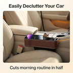 Car Seat Gap Filler Organizer, 2026 New Premium Leather Console Organizer for Holding Phone, Sunglasses, Auto Console Side Storage Box with Cup Holders 2 Seat Hooks for Drink (Black, 1Set)