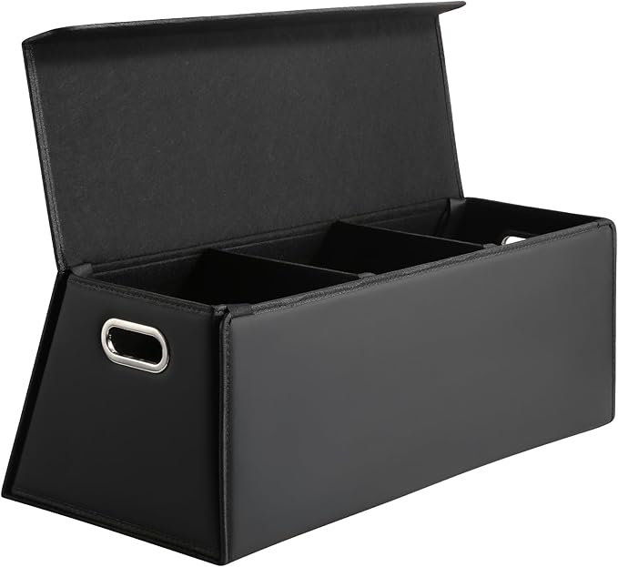 Fyzeoty Car Organizers and Storage - Trunk Organizer for Suv Car,Car Trunk Leather Storage Box,Extra Large,Magnetic Lid,Collapsible and Adjustable Trapezoidal-Black