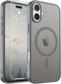 SUPFINE Magnetic for iPhone 16 Case (Compatible with MagSafe) (Military Grade Drop Protection) Translucent Matte Shockproof Phone Cover,Gray