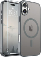 SUPFINE Magnetic for iPhone 16 Case (Compatible with MagSafe) (Military Grade Drop Protection) Translucent Matte Shockproof Phone Cover,Gray