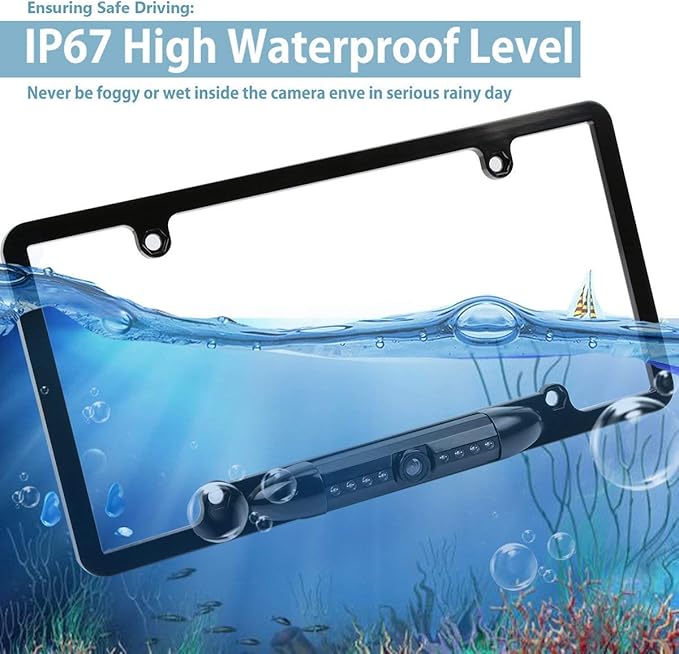 License Plate Frame Backup Camera Night Vision Car Rear View Camera with 8 Bright LEDs 170° Viewing Angle Waterproof Backup Camera Vehicle Universal Reversing Assist Security