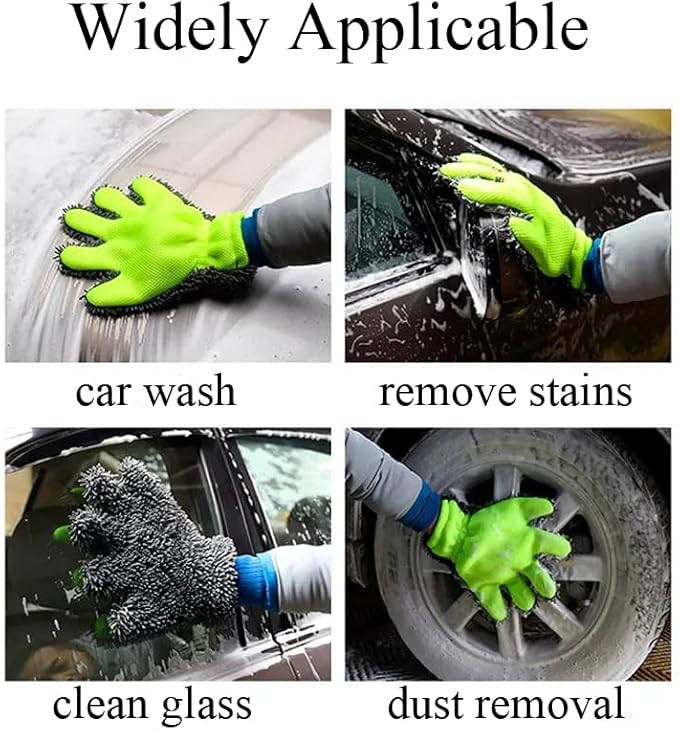 PENINSULA LOVE 2 PCS Car Wash Mitts 5-Finger Microfiber Cleaning Mitt for Cars Double-Sided Dusting Gloves Scratch-Free Auto Interior Exterior Washing Gloves