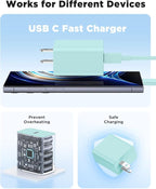 3Pack 45W Super Fast Charger Type C 10FT, USB C Android Phone Charger Fast Charging Block with Ertra Long Type-C Charger Cord for Samsung Galaxy S25/S25 Ultra/S25+/S24 Ultra/S24/S24+/S23/S22/S21-Green